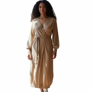 Exlura Knit Wrap Sweater Dress | Tie Waist | Neutral Beige | Size S